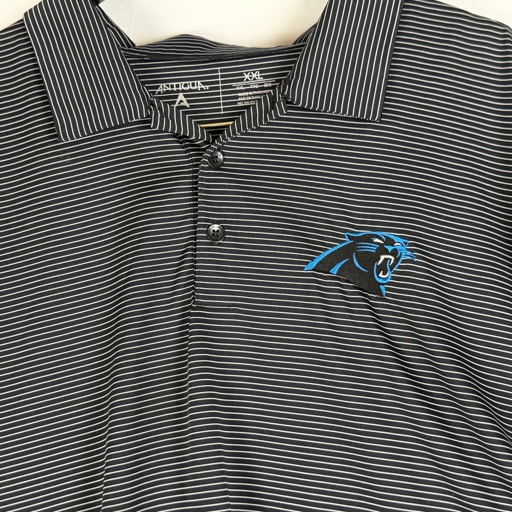 Carolina Panthers Antigua Polo Shirt Men's 2XL Black Striped NFL‎ Fooball Team